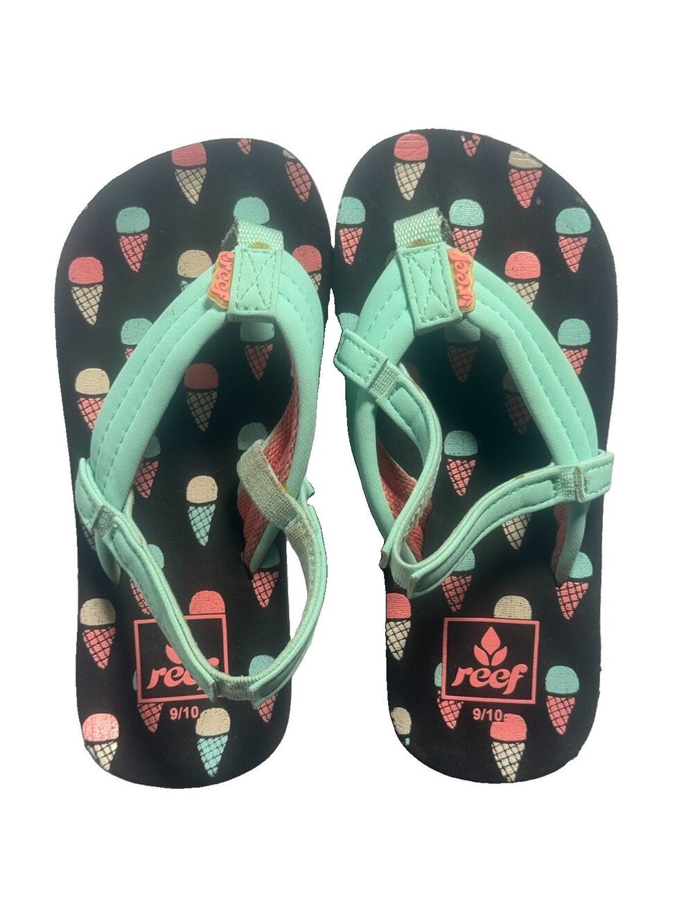Reef Little Ahi Toddler Girls 9/10 Flip Flops Ice Cream Print Mint Backstrap